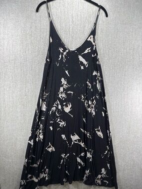Phil Love Black Abstract Print Swing Cami Midi Dress Flowy Trapeze Small